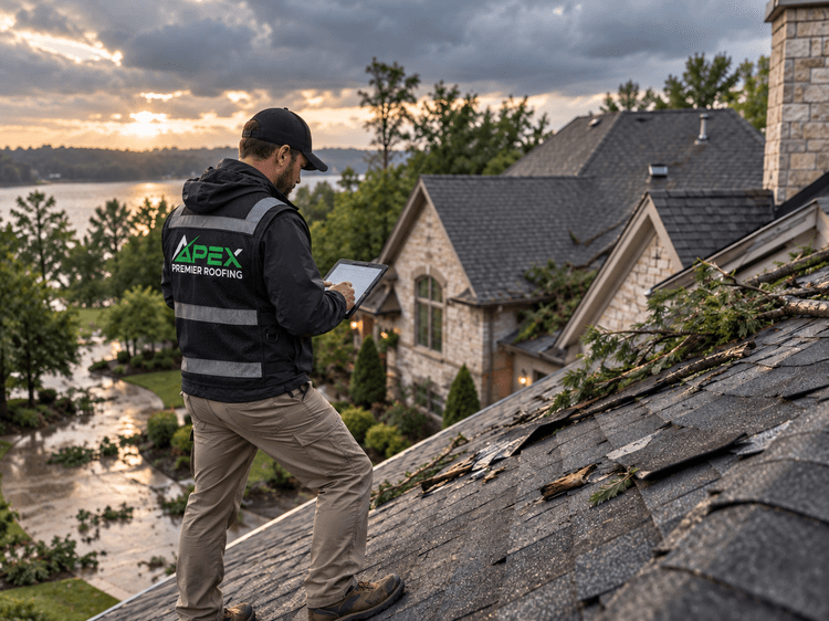Apex Premier Roofing storm damage restoration in progress